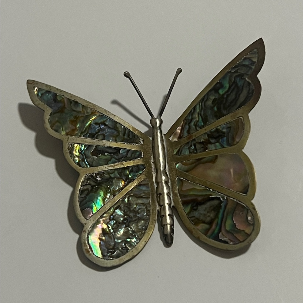 Vintage Mexico Sterling Silver & Abalone Butterfly Brooch - Picture 5 of 8